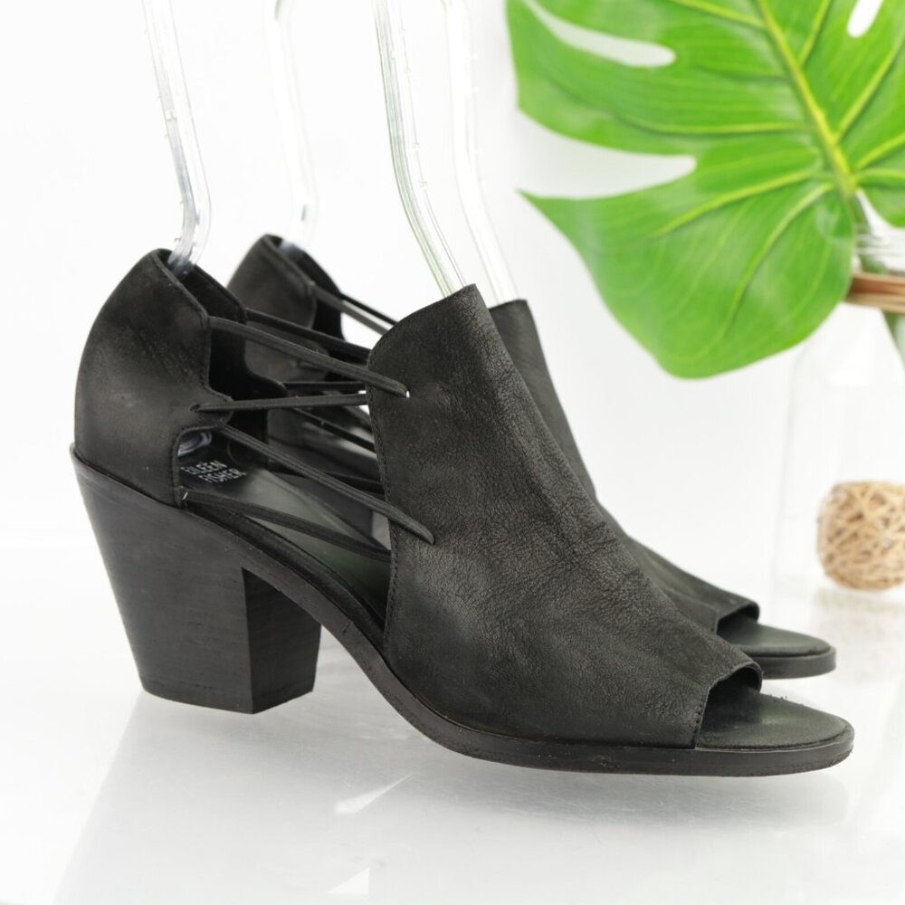Eileen Fisher Womens Nikki Sandal Size 9.5 Black Leather Block Heel Cutouts Shoe